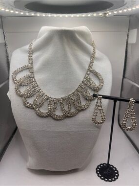 Bridal rhinestone choker necklace and matching earrings set
